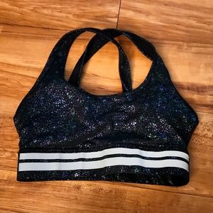 ZYIA Black Reflective Mirage Light n Tight Cross Strap Bra